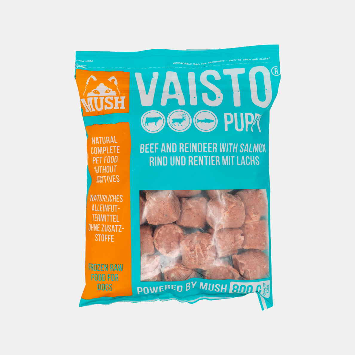 MUSH Vaisto® Rind-Rentier-Lachs PUPPY Eisblau